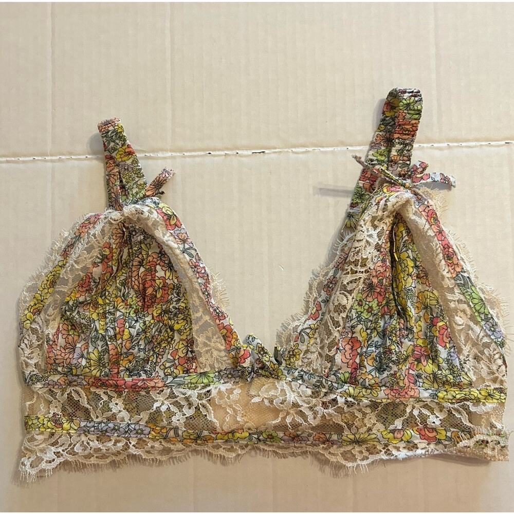 For Love And Lemons Esme Triangle Bralette Floral Lace Multicolor Size Small Bra - Picture 4 of 10